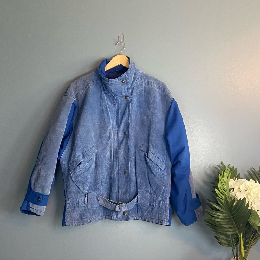 Vintage B.B.I Blue Leather Bomber Jacket